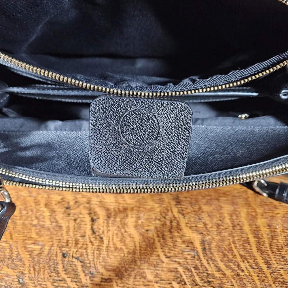 Coach Black Leather Double-Handle Crossbody Satchel with Gold Hardware